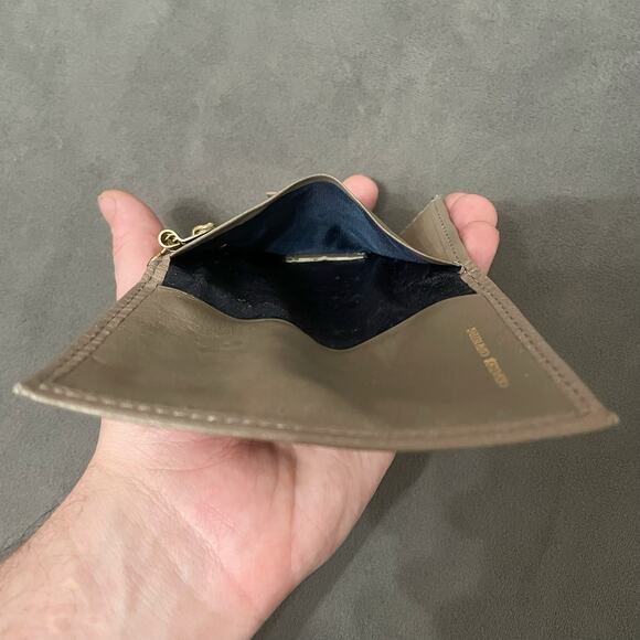 Vintage Cowhide Leather Snap Closure Key Holder Wallet Beige Geometric Embossed - Picture 8 of 10